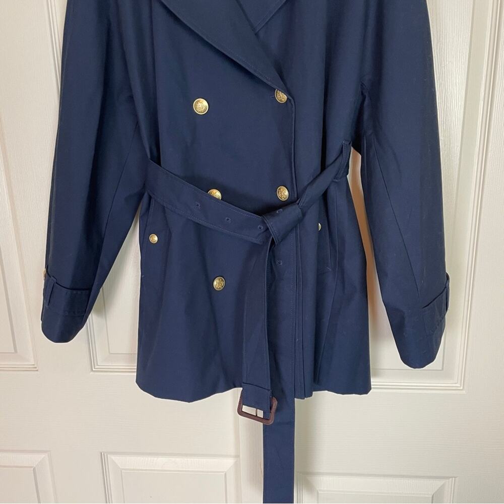 J.Crew Navy Trench Coat Water Repellent Cotton Belted NWT Sz L - Picture 4 of 12